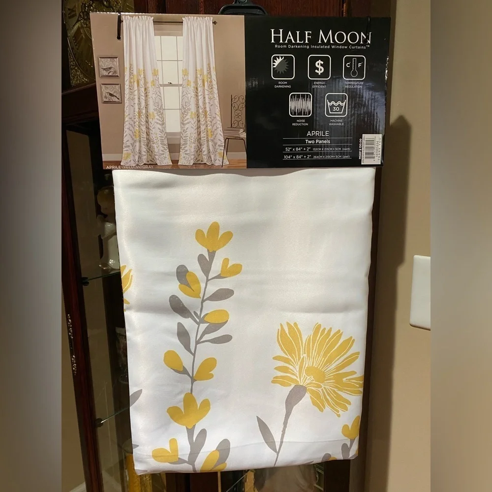 Lush Decor Half Moon Aprile Yellow Insulated Window Two Curtain Panels 52